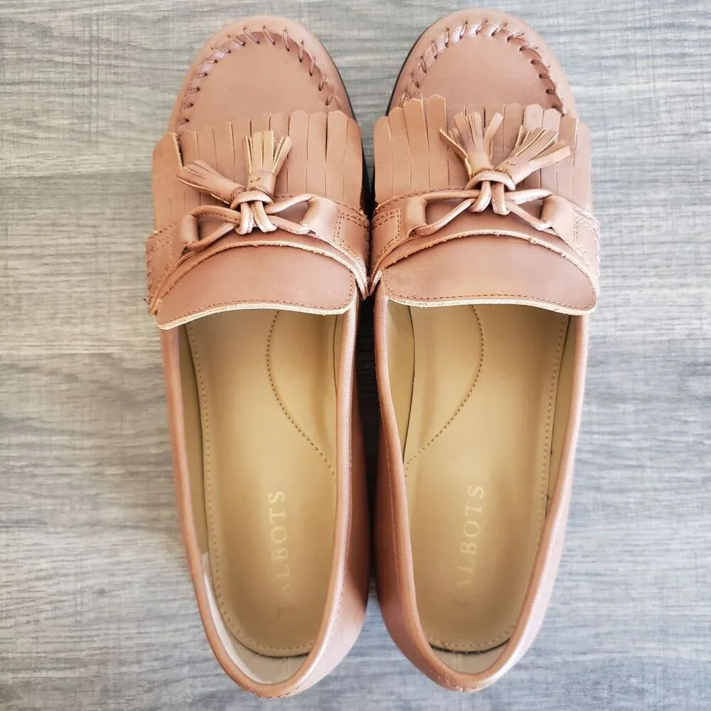 Talbots Leighton Kiltie Fringe Leather Slip-On Loafer Shoes Brown Size Women's 8 - Picture 5 of 12